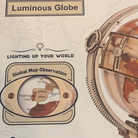 New ROKR Luminous Wooden Globe 3D Puzzle LED Light Mechanical Model Kit Gift - Picture 6 of 12